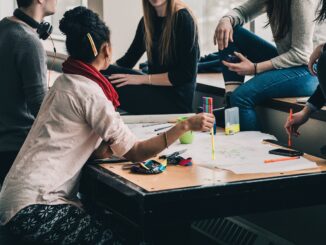 Group of people engaged in a discussion